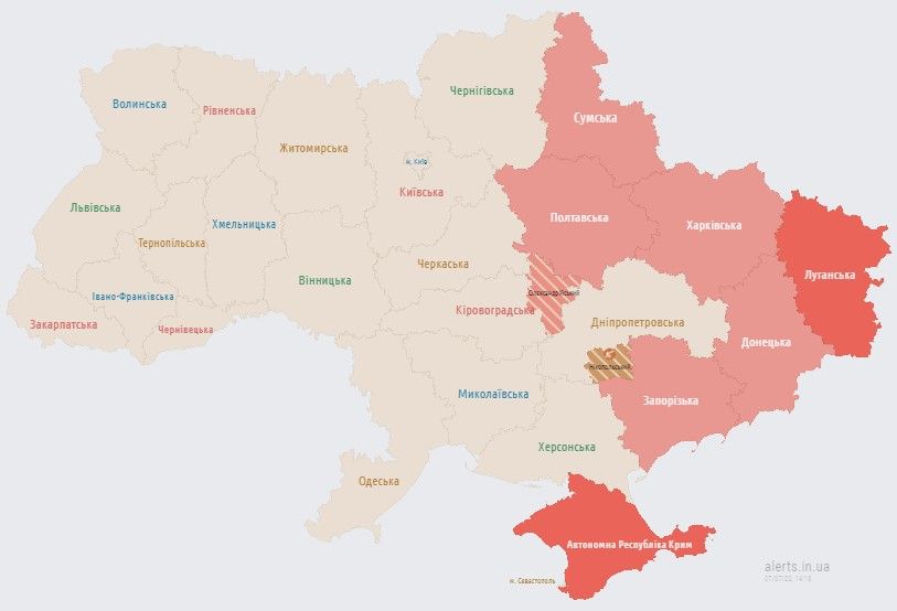 Атака дронов и визит Зеленского в Словакию: 499-й день войны Фото 1 Карта повітряних тривог 7 липня 2023
