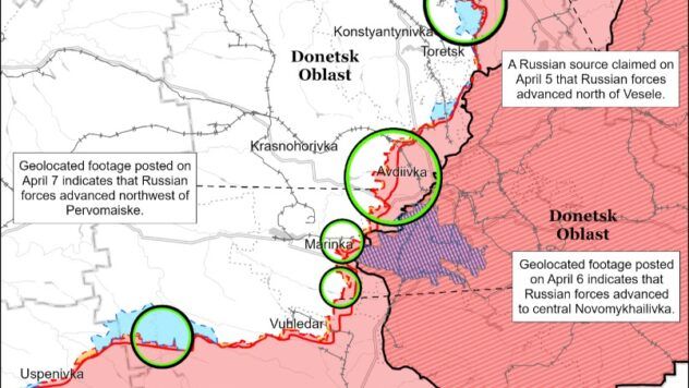 карта боїв на 9 квітня