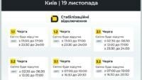 Графік відключення світла в Києві 19 листопада