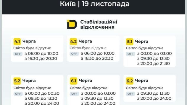 Графік відключення світла в Києві 19 листопада