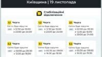 Графік відключення світла в Київській області 19 листопада
