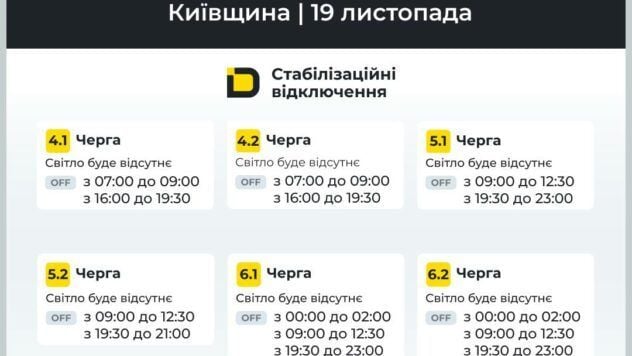 Графік відключення світла в Київській області 19 листопада