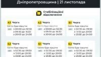 Відключення світла на Дніпропетровщині 21 листопада 1
