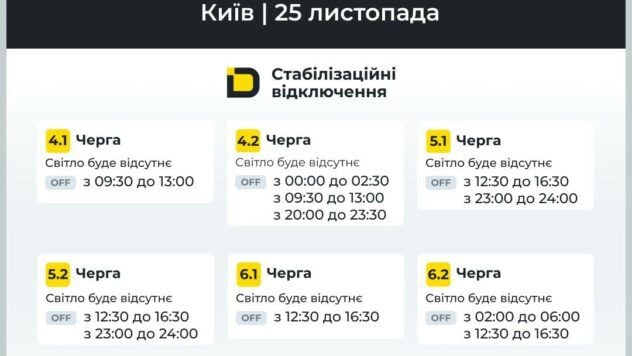 Графіки відключення світла у Києві 24 листопада Графіки відключення світла у Києві 24 листопада
