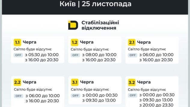 Графіки відключення світла у Києві 24 листопада Графіки відключення світла у Києві 24 листопада