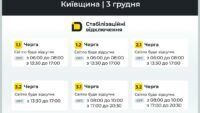 Відключення світла у Київській області 3 грудня