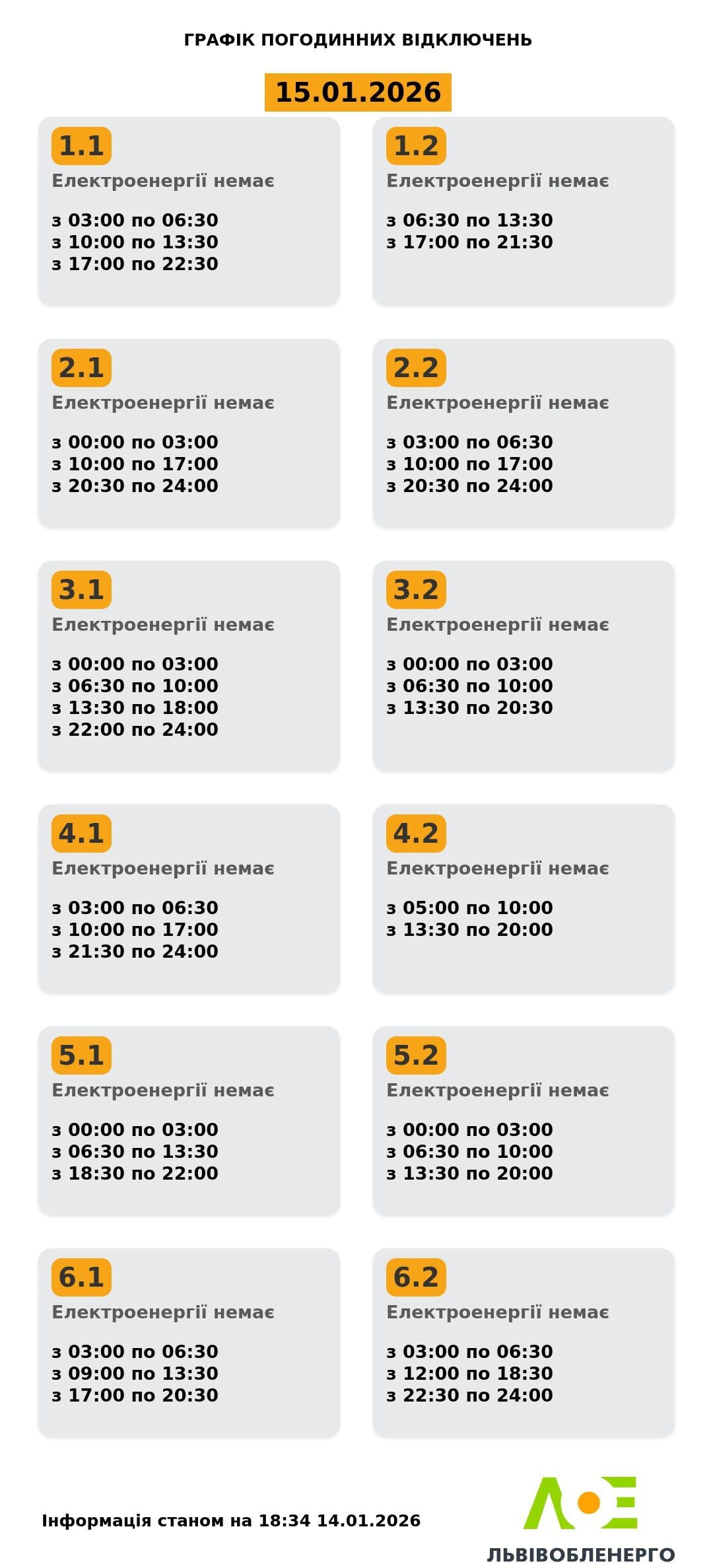 Графики отключения света на 15 января: когда и где не будет электричества Фото 2 Графіки відключення світла на 15 січня в Україні: як діятимуть Фото 2