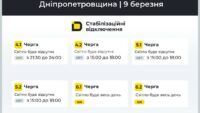 Графіки відключень світла для дніпропетровської області